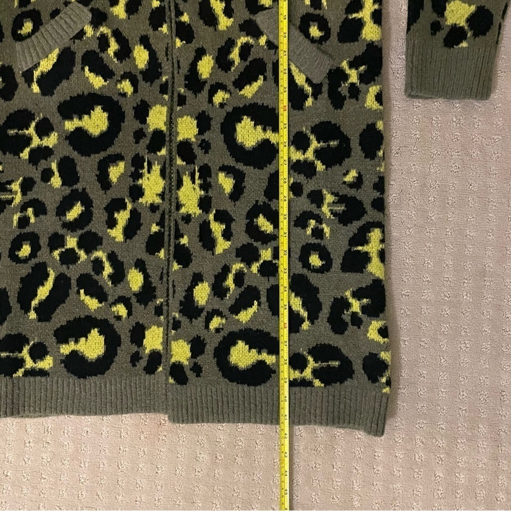Cozy Casual Cheetah Print Duster Cardigan Sweater w/ Hood, Grn/Blk, Sz 2X-3X - Picture 8 of 12